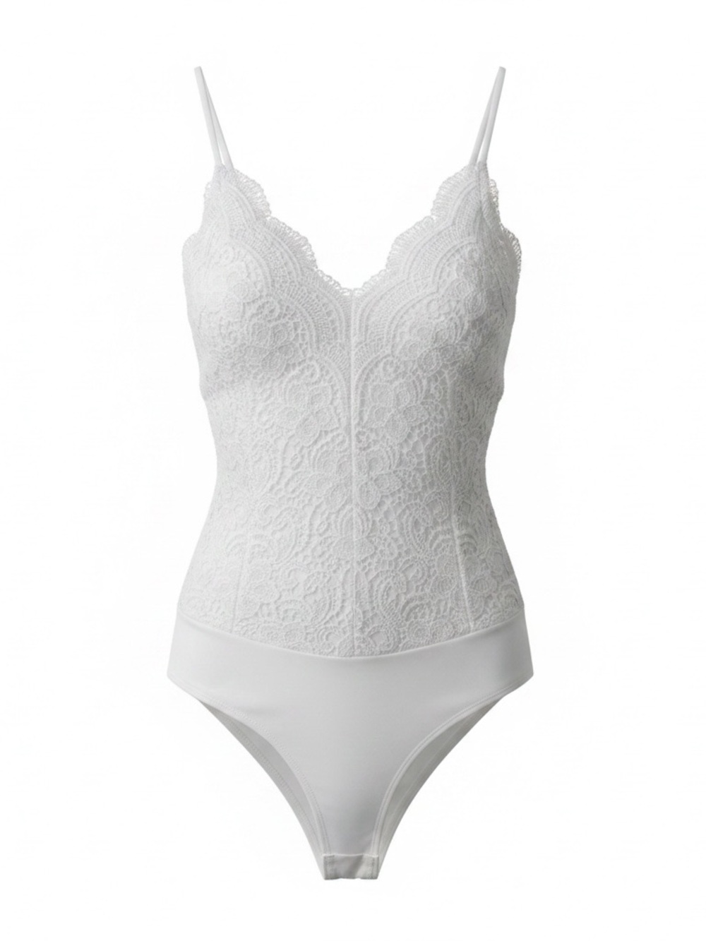 Scallop white lace bodysuit